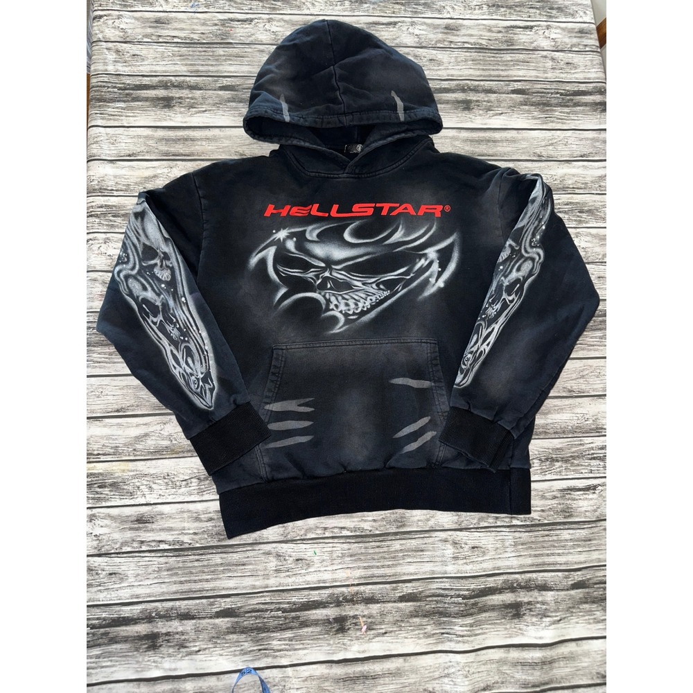 Hellstar Airbrushed Skull Hoodie -‎ Black (2023 Release) Medium